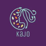 Logo of Oh My Kajo featuring a stylized woman's profile with curly hair and leaf motifs against a purple background, representing natural curly hair care and beauty
