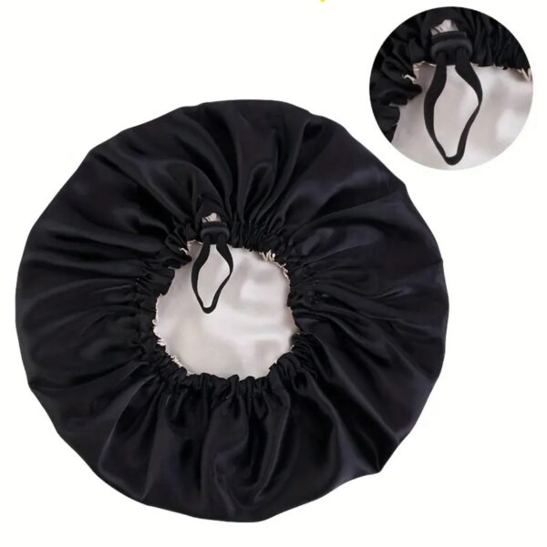 Ohmykajo curly hair care, hair loss treatment, curly hair products Double layer silky satin bonnet - Black - XL